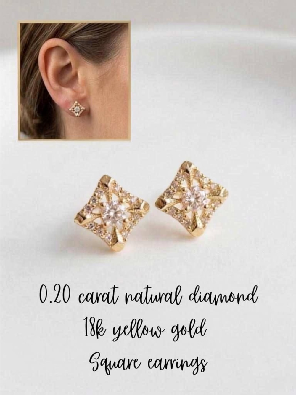 18K Yellow Gold Diamond Square Earrings - Gold